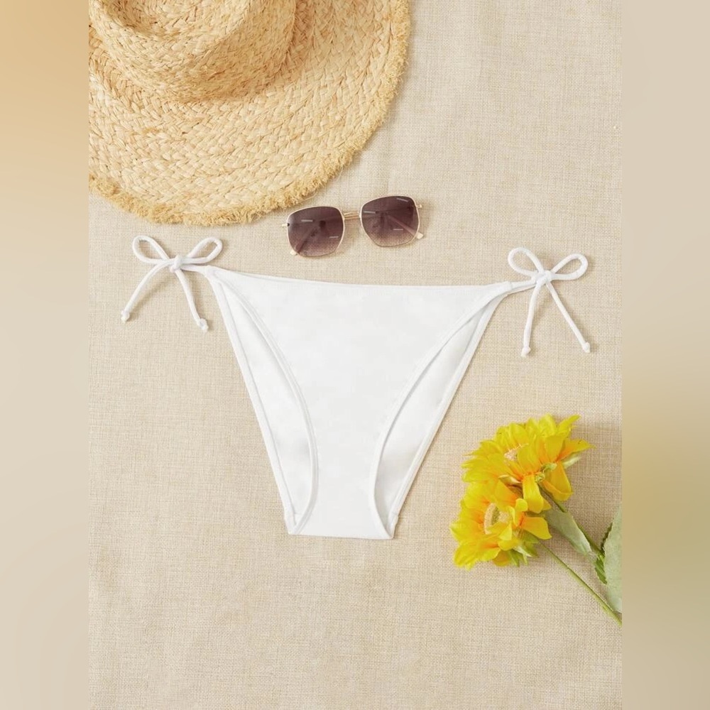 NEW shein Plain Tie Side Bikini Bottom White Medium